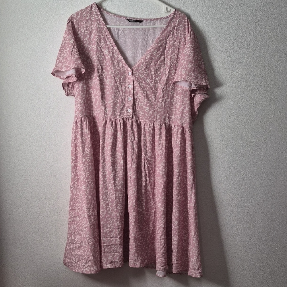 SHEIN Pink Floral V-Neck Mini Dress
